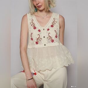 POL Cream and Pink Embroidered Blouse